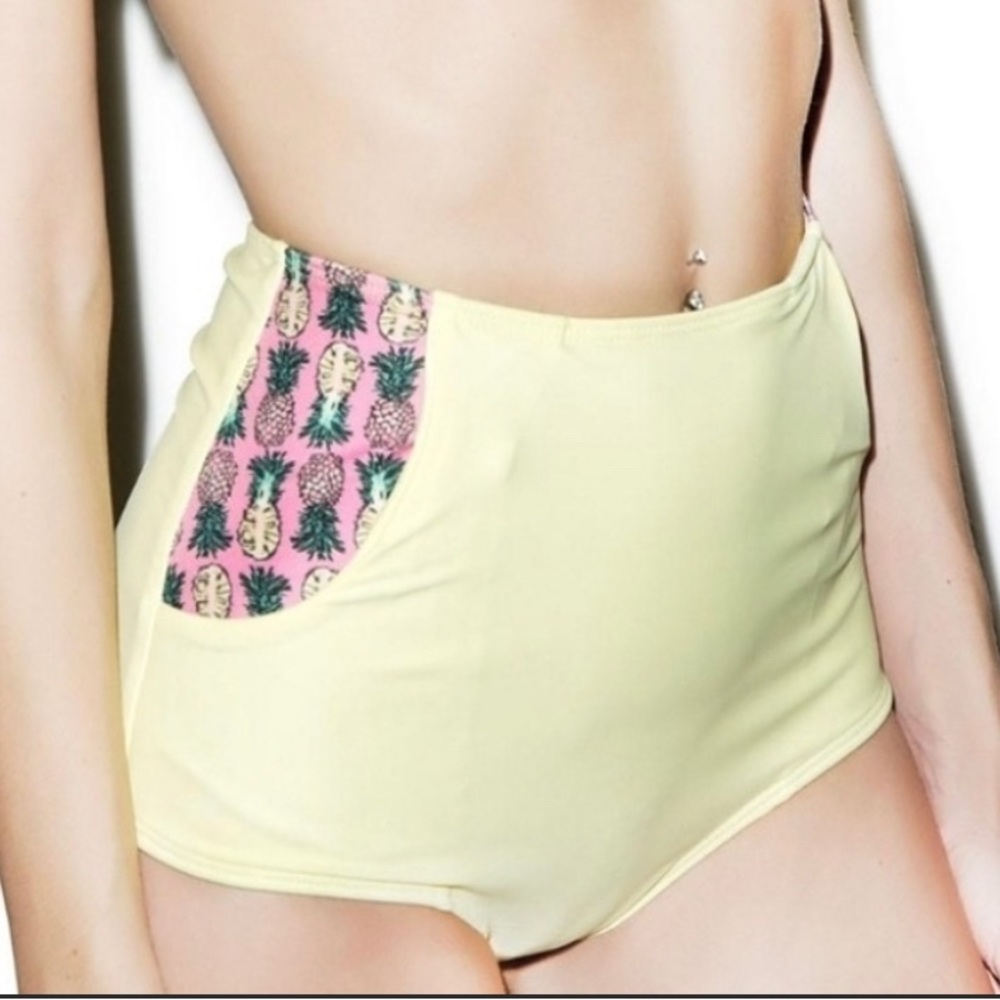 NWT Yellow Pineapple Lolli High Waisted Swim Bottoms